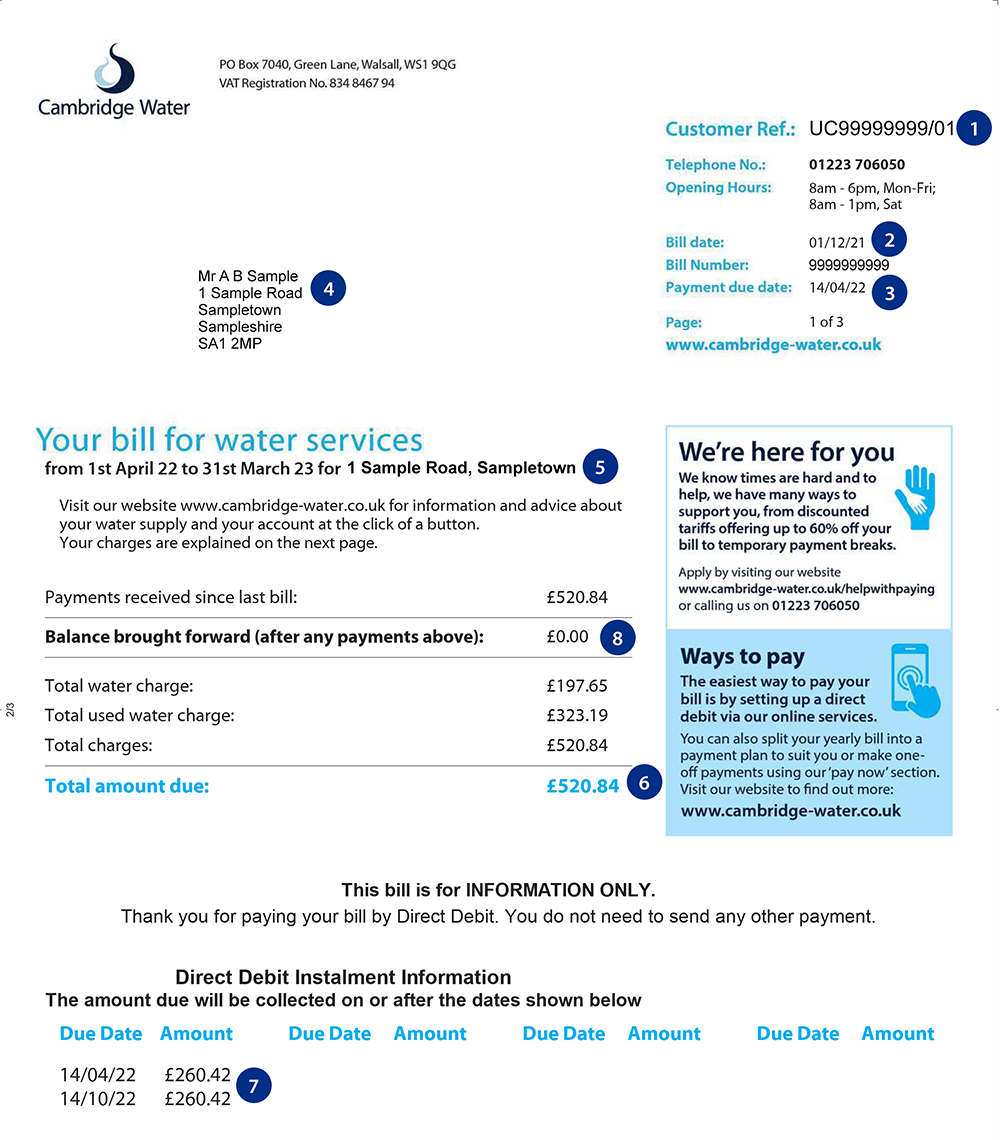 My Unmetered Bill Explained Cambridge Water