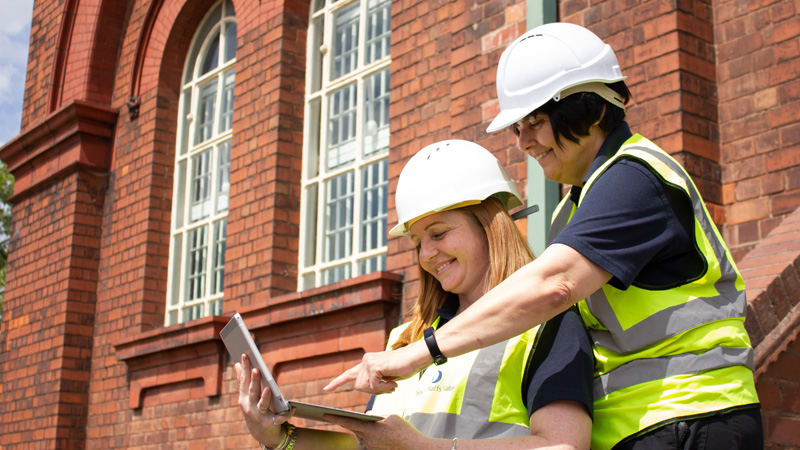 Two female members of the Cambridge Water Facilities team