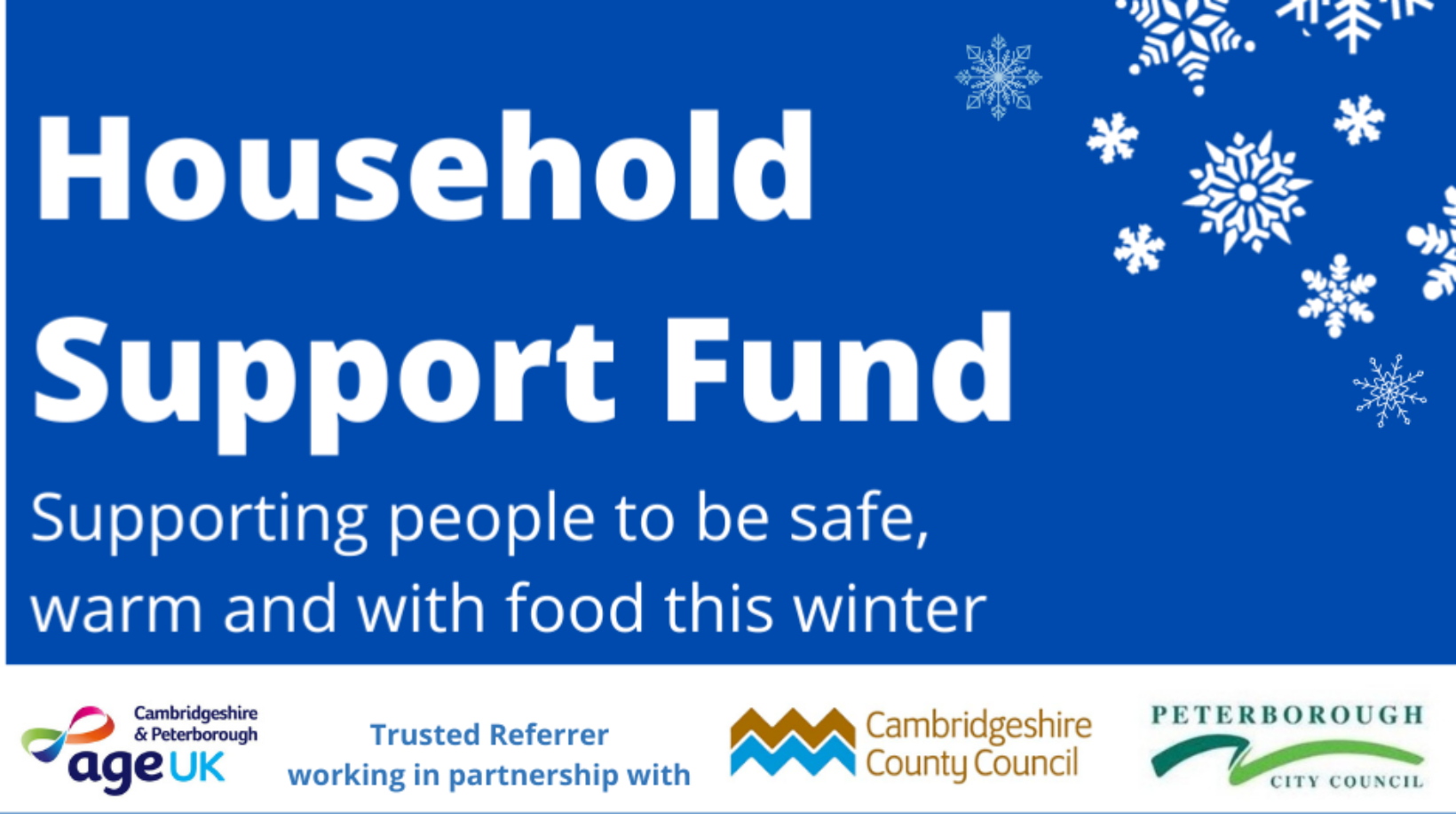 Graphic stating "Household Support Fund. Supporting people to be safe, warm and with food this winter."